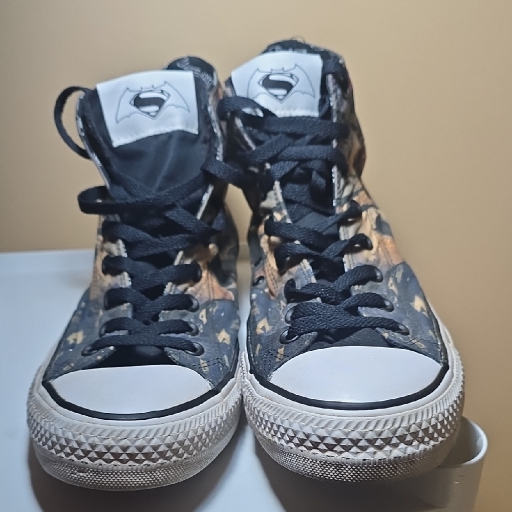 Converse Mens Black and Tan Justice League Logo High-Top Sneakers